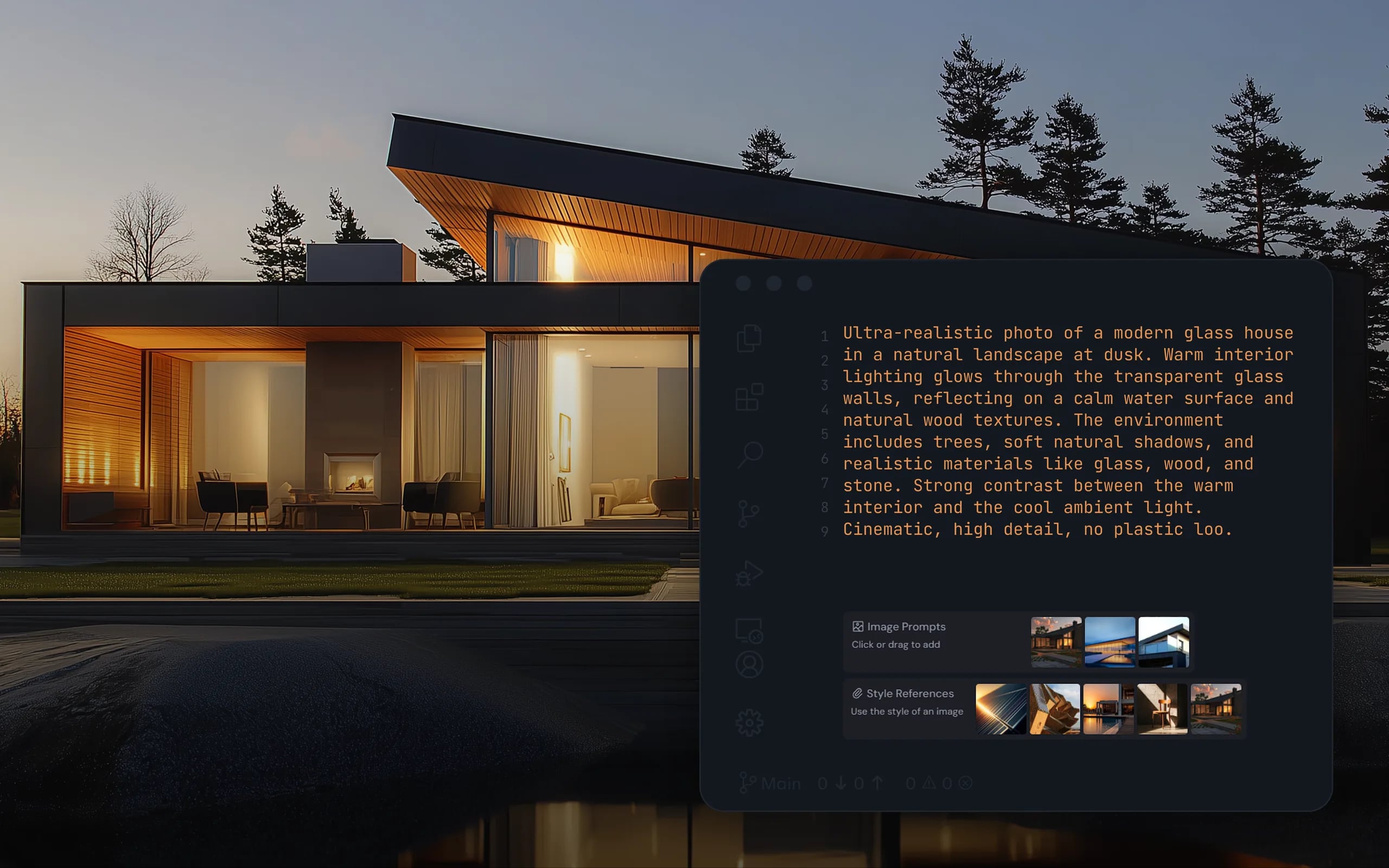 AI-generated visuals with code prompt overlay