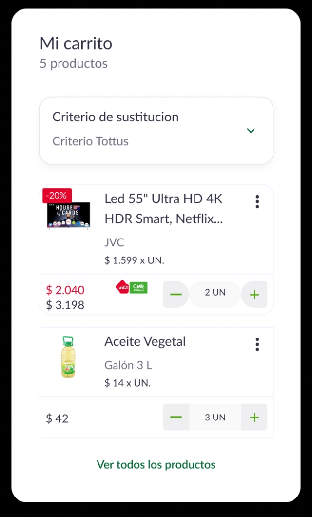 Screenshot of Tottus app