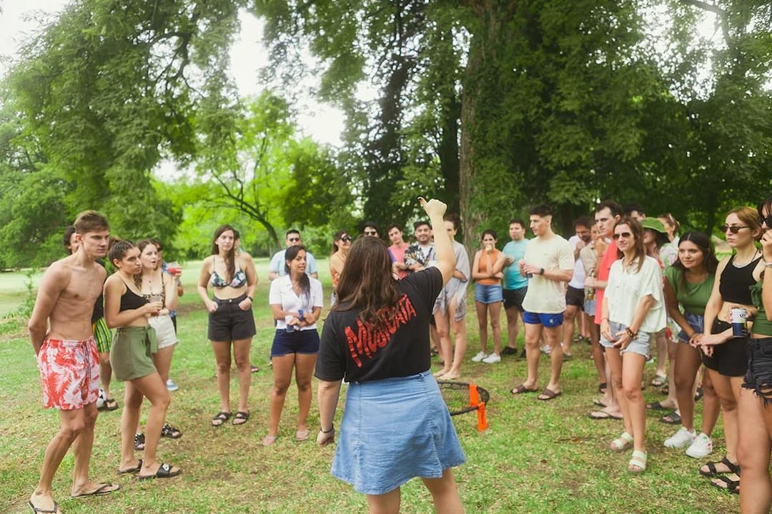 people gather outside