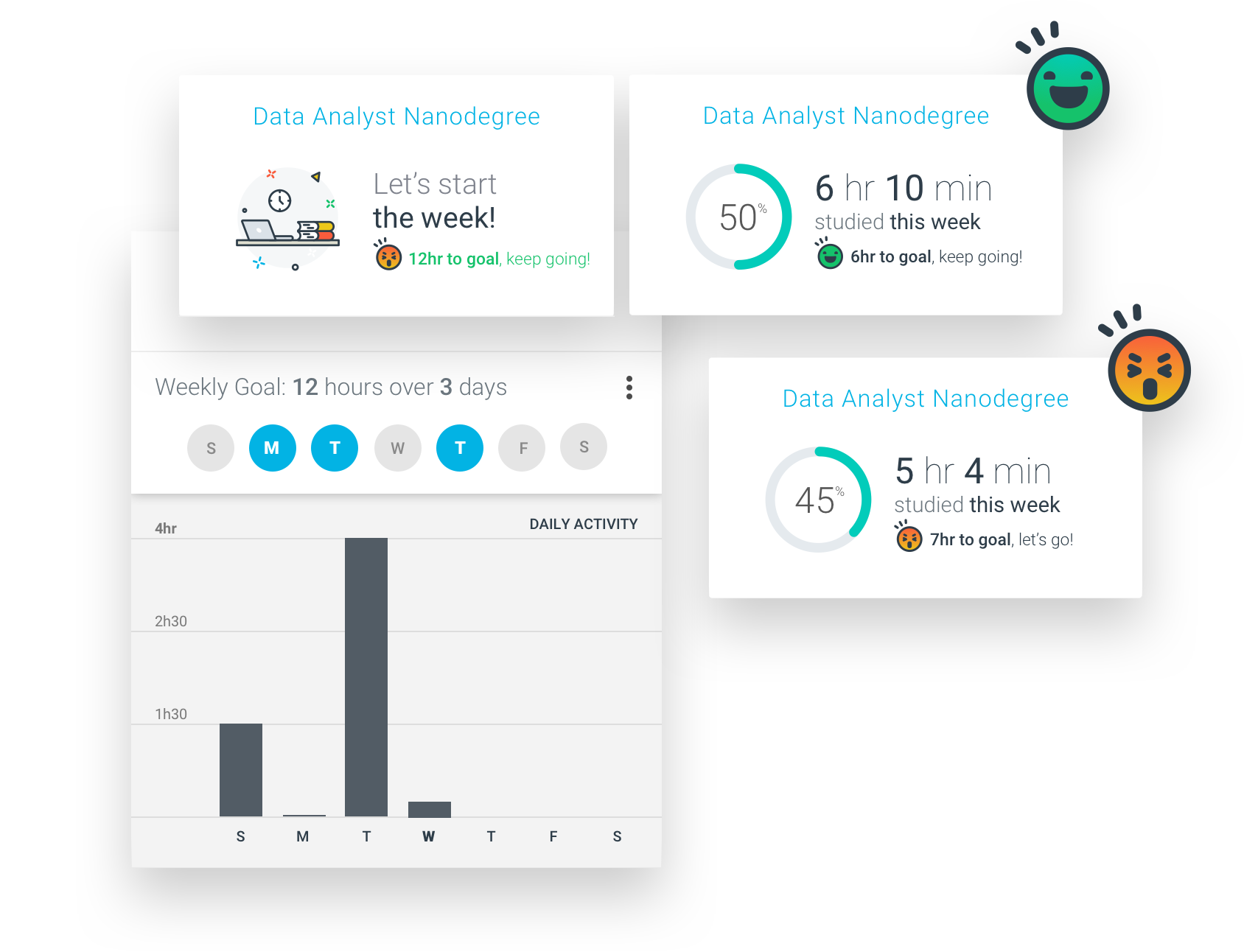 Screenshots of the app showing how tracking works